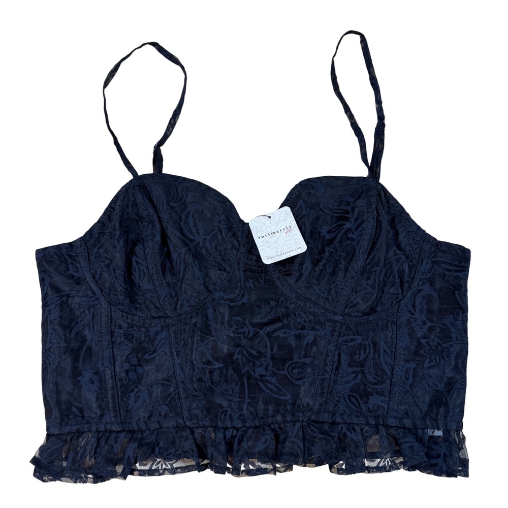 Intimately Free People Black Floral Lace Corset Cami Top Size M Boho Whimsical